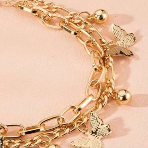 Gold Butterfly Layered Charm Bracelet - Picture 2 of 2